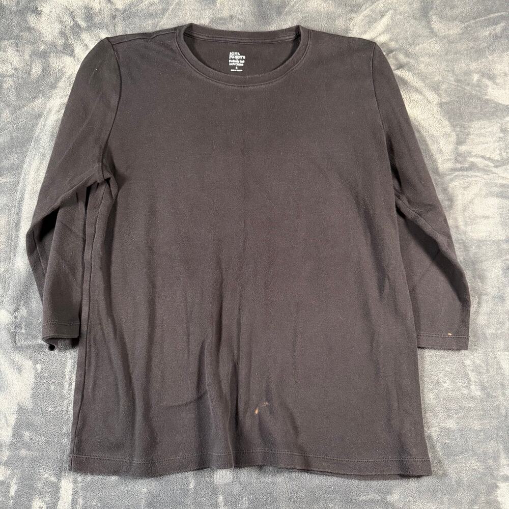 Kim Rogers Perfectly Soft Faded Black 3/4 Sleeve Cotton Top Small